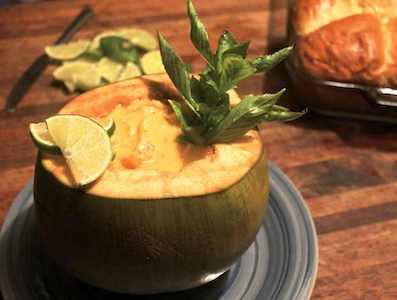 Conch Soup served in a Coconut